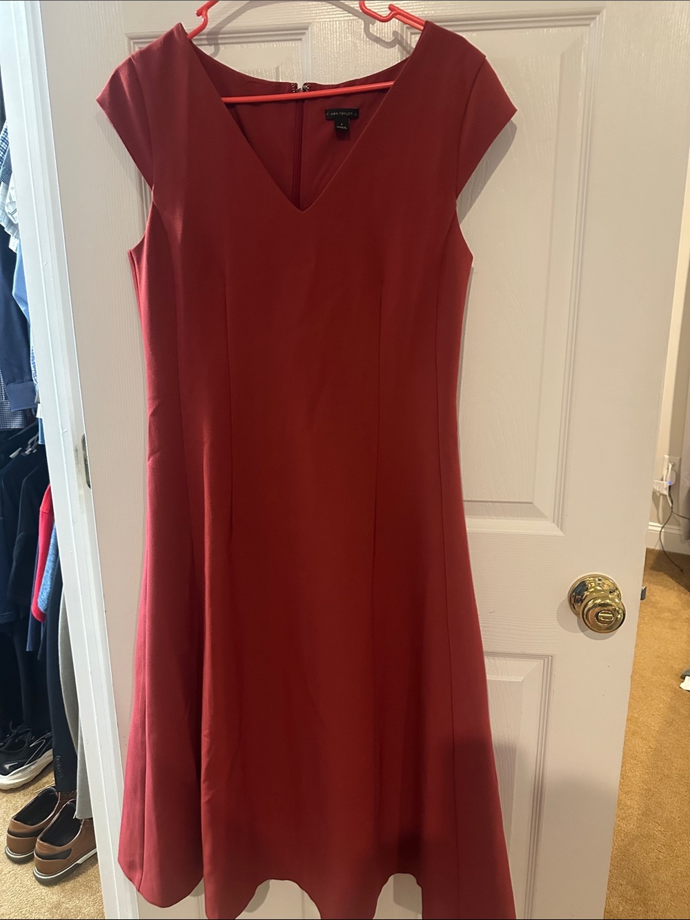 Ann Taylor Brick Red Fit-and-Flare Midi Dress
